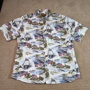 Magellan Sport Short Sleeve Button Down Shirt‎ XL Patriotic Naval Flag Hawaii